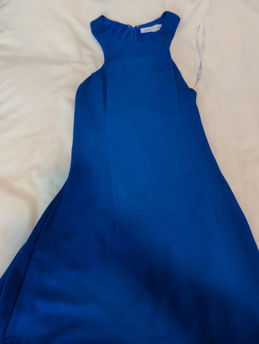 Love & Love Dress Women Medium Royal Blue Sleeveless Halter Neck Mini Shift...